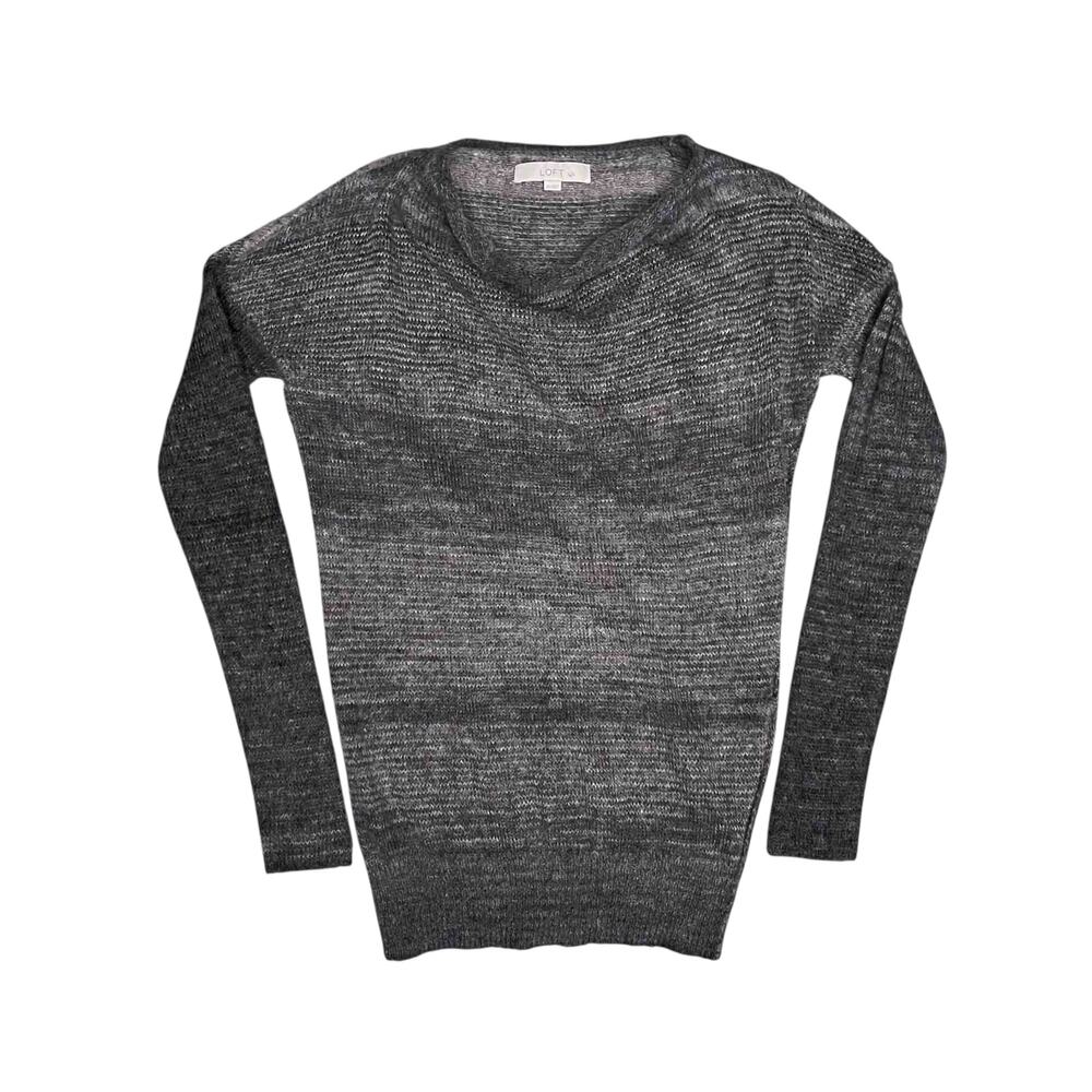 LOFT Mohair Wool Blend Sweater Womens XS Gray Marled Cowl Neck Whimsygoth